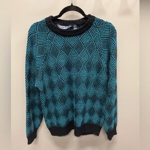 Cross Bay Teal and Black vintage dad Knit Sweater